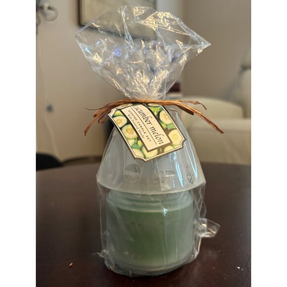 Cucumber Melon Scented Jar Candle Set with Frosted Shade New Sealed 5" - Picture 8 of 8